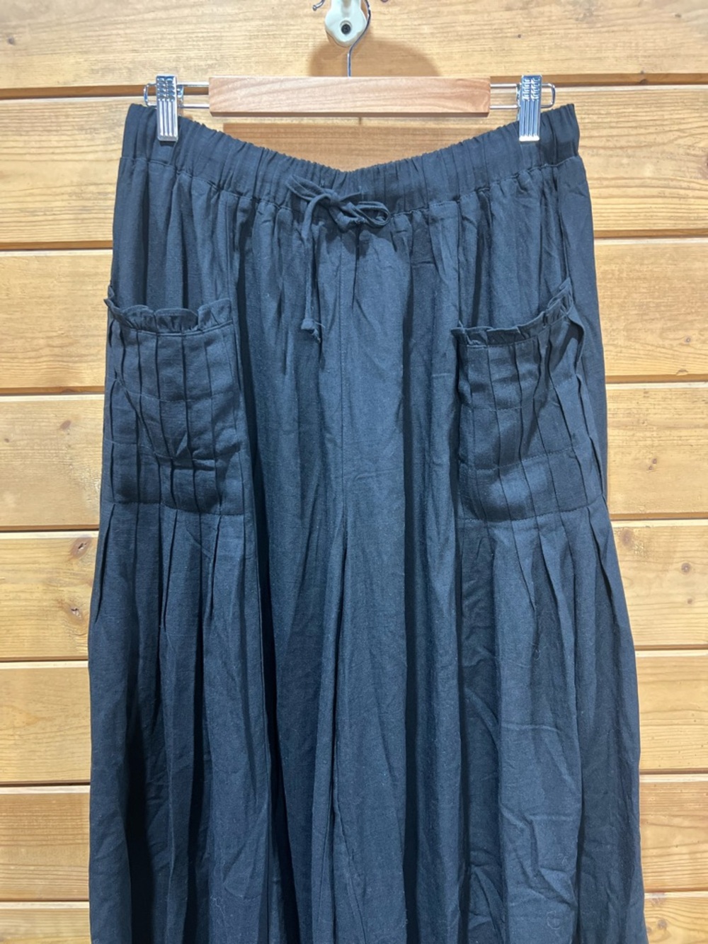 Tarsa Black Linen Blend Extreme Wide Leg Pants Oversized Elastic Waist Large - Picture 3 of 8